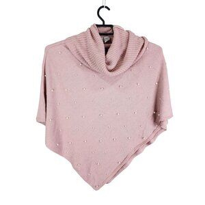 Womens Pink Le Moda Poncho Sweater Pearl Embellished Cowl Neck V Taper One Size